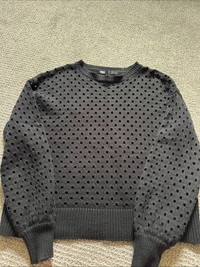 Women's Black Perforated Crewneck Sweater